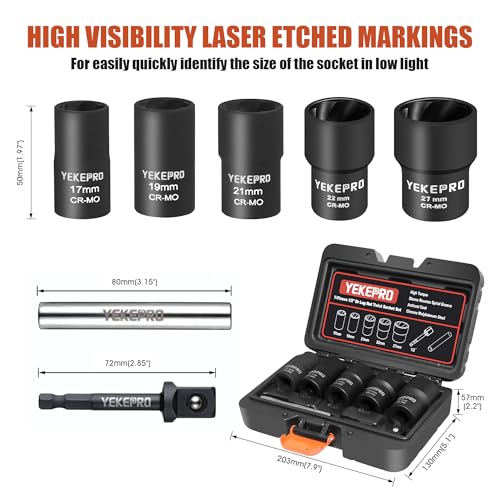7PCS Lug Nut Removal Tool, 1/2" Drive Impact Twist Lug Nut Removal Socket Set, Wheel Lock Removal Kit, Stripped For Damaged, Frozen, Studs, Rusted, Nuts & Screws, Cr-Mo Steel - size: 7-piece Twist Socket Set