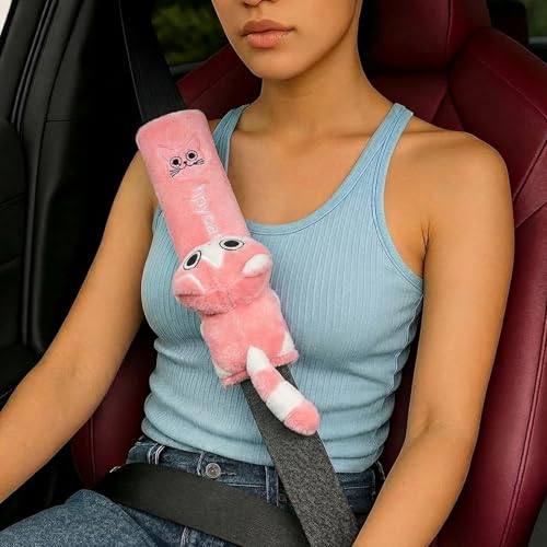 UNICOLD 2-Pack Ultra-Soft Short Plush Seatbelt Cover, Cute Animal Edition – Cloud-Like Shoulder Pad for a Comfy Ride for Adults & Kids (GP-Kitten) - style: GP-Kitten