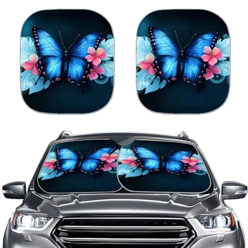 AFPANQZ Blue Butterfly Car Windshield Sunshade UV Protection Foldable Durable Rectangle Wind Shield Cover for Front Window Visor Washable Sun Shades Universal Fit for Sedan Truck SUVs Travel Outdoor - color: 0-Butterfly Blue