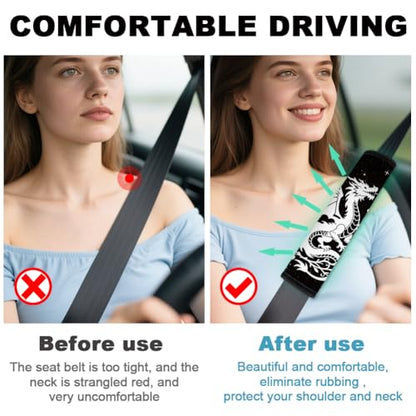 2Pcs Soft Auto Seat Belt Cover Pad Dragon White Car Seatbelt Shoulder Cushion for Comfortable Driving, Compatible with All Cars' Seatbelt and Backpack Straps - color: Dragon