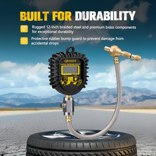 BUNKER INDUST Digital Tire Pressure Gauge, 0-250 PSI Heavy Duty Air Guage for car, Truck, and Off-Road Vehicle- Reliable Accuracy-Backlit LCD Display, Tire Deflator with Built-in Top Light