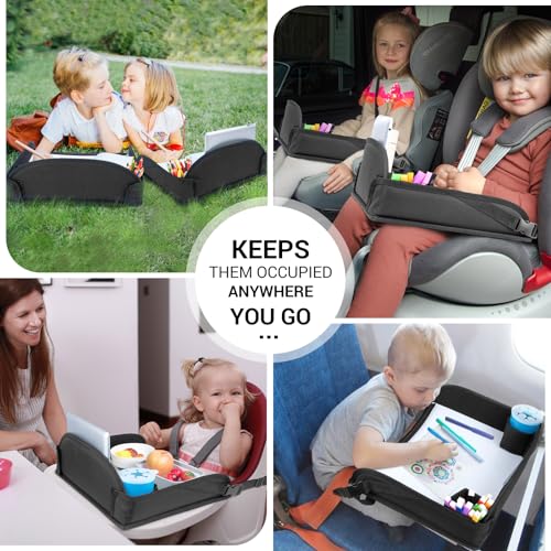 COOLBEBE Kids Travel Tray for Toddler Car Seat, Travel Tray for Airplane, Toddler Car Seat Lap Tray, Carseat Table Tray for Kids Travel Activities (Black -2PCS) - color: Black -2PCS