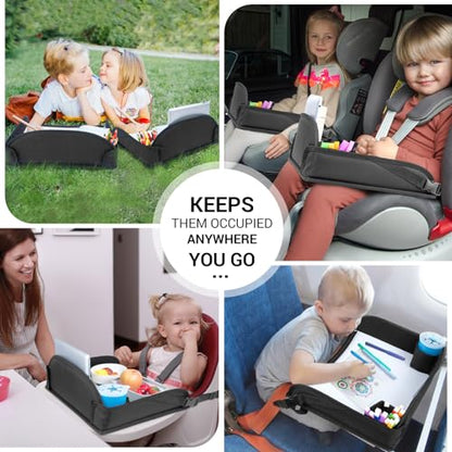 COOLBEBE Kids Travel Tray for Toddler Car Seat, Travel Tray for Airplane, Toddler Car Seat Lap Tray, Carseat Table Tray for Kids Travel Activities (Black -2PCS) - color: Black -2PCS