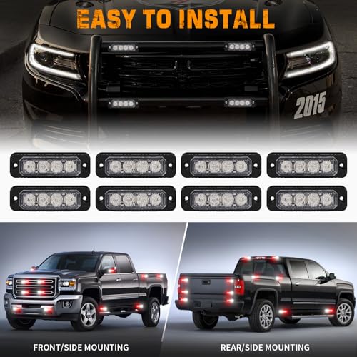XRIDONSEN 8PCS Sync Grill Emergency Lights 32 LED Red White Firefighter Lights Grille Surface Mount Strobe Flashing Warning Safety Hazard First Responder Light for Vehicles POV Fire Fighter Trucks - color: Red/White