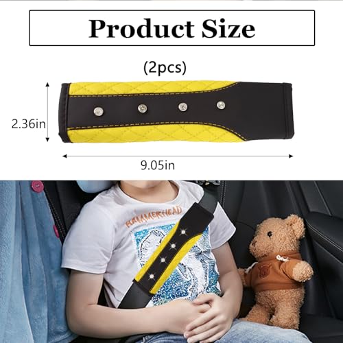 Hovom 2PCS Bling Car Seat Belt Cover Pad, Leather Seatbelt Covers for Cars, Soft Safety Seatbelt Shoulder Strap Covers, Rhinestone Auto Seat Belt Protector Cushion for Women Girls (Yellow) - color: Yellow