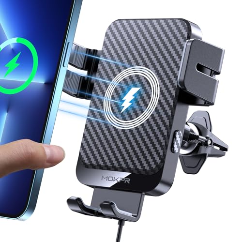 Wireless Car Charger, MOKPR 15W Fast Charging Auto-Clamping Car Charger Phone Mount Air Vent Cell Phone Holder Compatible iPhone 16/15/14/13/13 Pro/12 pro/12/11, Samsung Galaxy S23/S22/S21/S20, etc - color: Black