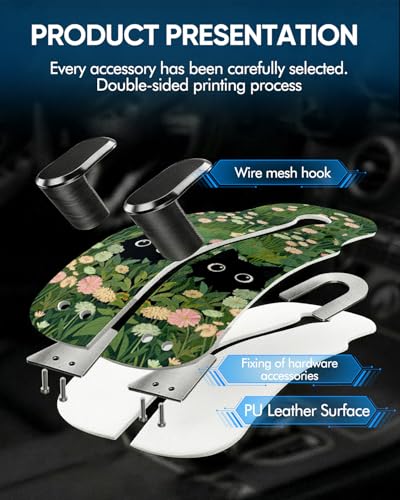 WOCOCN 2 Pack Car Purse Hook for Car Seat Headrest, Double-Sided PrintingPU Leather Purse Holder with Metal Hook, Cute Car Accessories for Women, Men (Car hook - Grass Cat B) - color: Car hook - Grass Cat B