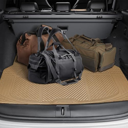 CAR PASS Heavy Duty Rubber Floor Mats Gray Car Mats Full Set with Trunk Cargo Liner - Universal Waterproof Floor Mats for Car SUV Truck, Durable All Weather Automotive Liner Mats (All Beige) - color: Beige Cargo Liner