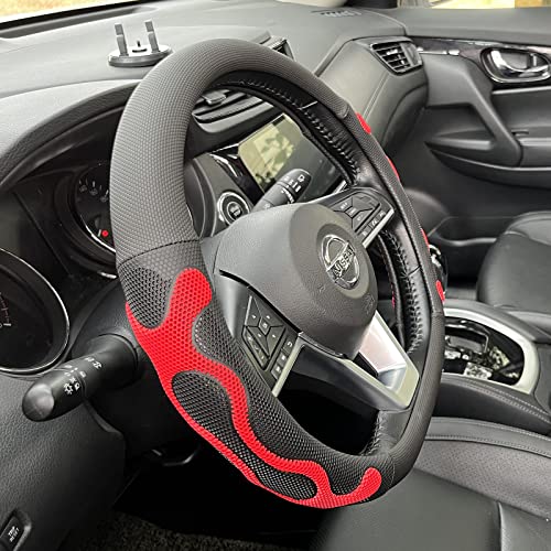 PINCTROT D Shaped Comfy Grip Steering Wheel Cover, Anti-Slip Design, Flat Bottom 14.5-15 Inch(Silicone Red) - color: 2.Red, size: D Shaped/Flat Bottom[14 1/2''-15'']