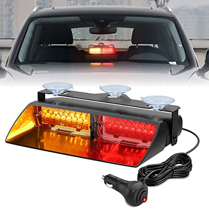 Nilight Emergency Strobe Lights, Windshield Hazard Warning Safety Flash Lights with Suction Cups, 16 LEDs, Amber and Red, ABS Housing, 2 Year Warranty - color: Amber and Red