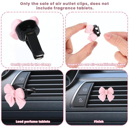 Tyqour 6pcs Pink Bow Car Vent Clips Air Freshener Vent Clip Cute Air Conditioning Outlet Clip Car Interior Decor Charm Accessories(3.2 cm, 3.4 cm)