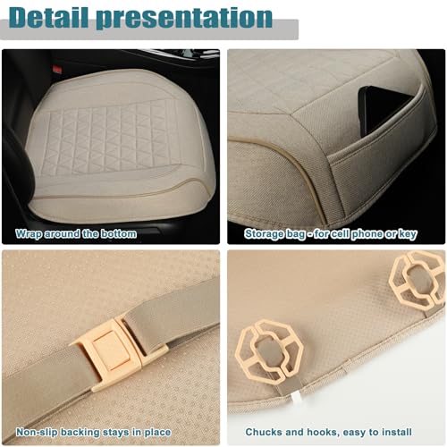 West Llama Linen Front Car Seat Cover Protector Anti-Slip Bottom Seat Cover Fits 95% of Vehicles,Wrapping Around The Bottom,Triangular Pattern(Beige-1Pcs) - color: Triangular Pattern-Beige, size: 1pc