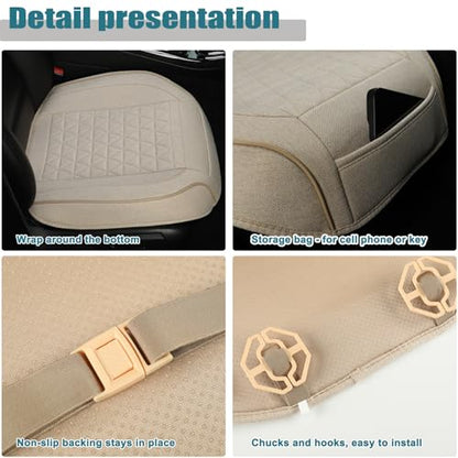 West Llama Linen Front Car Seat Cover Protector Anti-Slip Bottom Seat Cover Fits 95% of Vehicles,Wrapping Around The Bottom,Triangular Pattern(Beige-2Pcs) - color: Triangular Pattern-Beige, size: 2pc