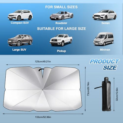 Car Windshield Sun Shade Umbrella,52" x 28" Sun Visor for Car Windshield,Foldable UV Protector & Heat Block Reflector,Full-Coverage Front Window Sunshade Umbrella Shield for Outdoor & Daily Use (M) - size: M