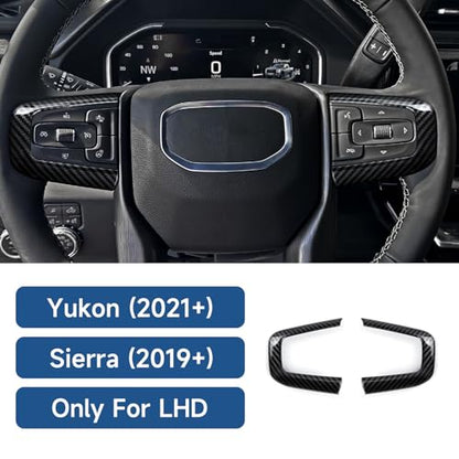 Car Steering Wheel Decal Sticker ABS Carbon Fiber Interior Trim Cover for Chevy GMC Yukon 2021-2025 | for GMC Sierra 2019-2025 1500 2500 3500 Accessories