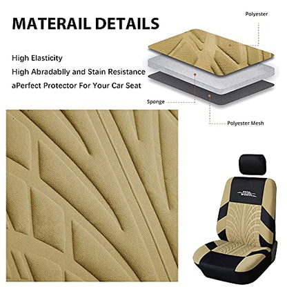 AUTOYOUTH Beige Seat Covers Front Seats Only, 3D Tyre Embossed Breathable Bucket Covers, Airbag Compatible, Quick Setup Universal Fit for Sedan, SUV, Truck, Van - color: Beige & Black, size: Front Seats Only (4 pieces)