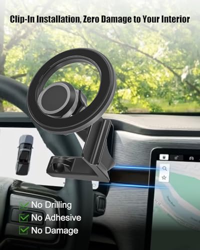 Magnetic Dashboard Phone Mount Fits for Rivian R1T Gen 1 & R1S 2022-2025, Driver Side No-Drill Anchored Mount with 17mm Ball, Built-In Sunglasses Hook, Compatible with MagSafe & Universal Mounts