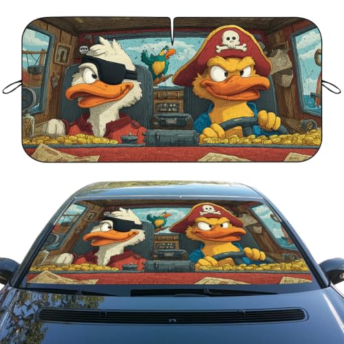 Funny Duck Car Window Sun Shield Cute Cartoon Pirate Animals Adventure Front Window Sun Shade Block UV Rays Sun Shade Visor Protector for Sedan Truck SUV Accessories 59" X 31" - color: Funny Duck_10, size: 59"L x 31.5"W