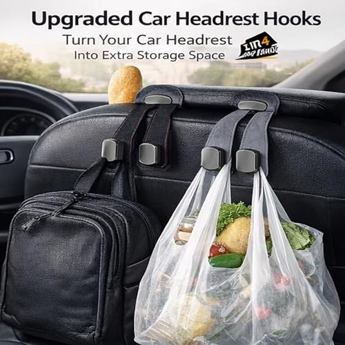Car Headrest Hook 2 Pack, Premium Leather Car Purse Hooks, Heavy Duty Seat Back Organizer for Handbags, Groceries & Bags, No Scratch, Easy Install Car Accessories(2, Black) - color: Black