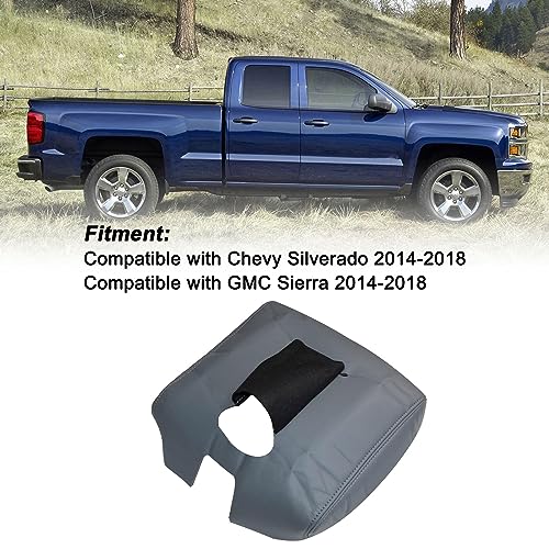 SecosAutoparts Dark Gray Center Console Lid Armrest Cover Leather Replacement Compatible with Chevy Silverado 2014-2018 Compatible with GMC Sierra 2014 2015 2016 2017 2018 Only Leather Part - color: Dark Gray Leather & Gray Stitch