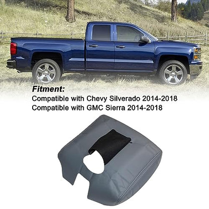 SecosAutoparts Dark Gray Center Console Lid Armrest Cover Leather Replacement Compatible with Chevy Silverado 2014-2018 Compatible with GMC Sierra 2014 2015 2016 2017 2018 Only Leather Part - color: Dark Gray Leather & Gray Stitch