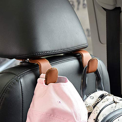 Car Hooks Universal Car Vehicle Back Seat Headrest Hanger Holder Hook Microfiber Leather & Stainless Steel for Bag Purse Cloth Drink Grocery (Brown) - color: Brown