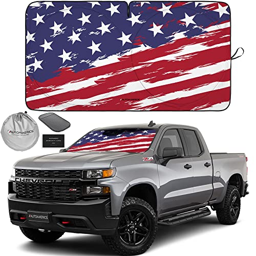 Autoamerics 1-Piece Windshield Sun Shade USA Art Flag - 2 American Design - Foldable Car Front Window Sunshade for Most Sedans SUV Truck - Blocks Max UV Rays and Keeps Your Vehicle Cool - Large - color: USA ART FLAG-2, size: LARGE = 64 x 33.5 inches