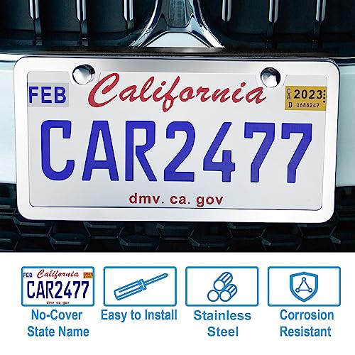 lengnoyp Solid Silver License Plate Frames 2 Pack, 2 Holes Rust-Proof License Plate Holder, Universal Car Stainless Steel License Plate Frame for Women & Man (Screws & Chrome Caps) by Lengnoyp