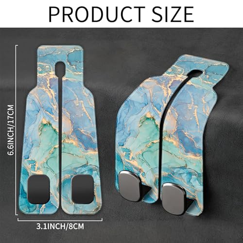 Car Seat Headrest Hooks for Purses and Bags Abstract Turquoise Golden Marble 1 Pack Bag Purse Holder for Car with Double Metal Hooks Car Purse Hanger Hanging Accessories - color: Abstract Turquoise Golden Marble