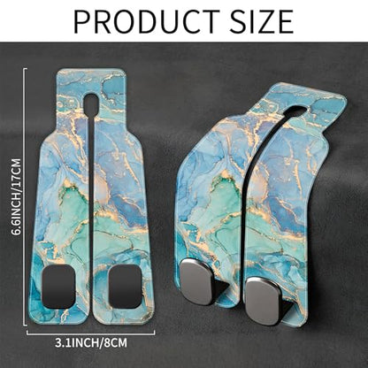 Car Seat Headrest Hooks for Purses and Bags Abstract Turquoise Golden Marble 1 Pack Bag Purse Holder for Car with Double Metal Hooks Car Purse Hanger Hanging Accessories - color: Abstract Turquoise Golden Marble