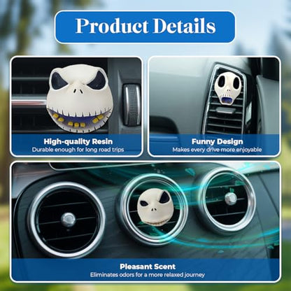GENANY 3D Resin Horror Nightmare Skellington Car Air Freshener Vent Clips, Spooky Car Freshener, Horror Air Freshener, Gothic Gifts for Women and Men, Funny Spring Gifts For Movie Fans - style: 01. Skellington Character