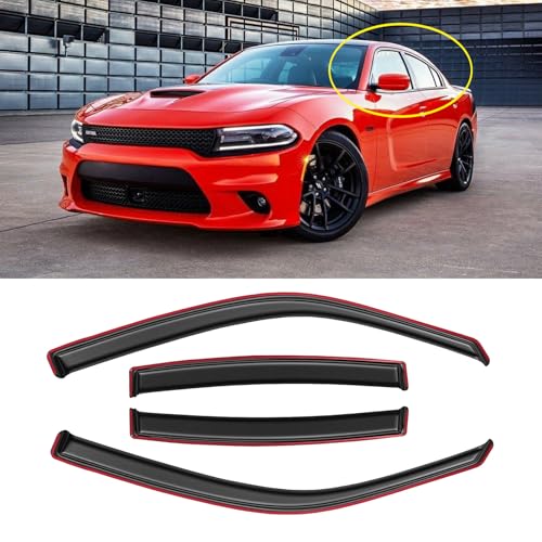 in-Channel Window Rain Guards for 2011-2023 Dodge Charger, Window Visor Guard Vent Wind Shade Deflector Rain Shield Protector Sun Visor 2012 2013 2014 2015 2016 2017 2018 2019 2020 2021, 4PCS - size: 11-23 Charger in-Channel