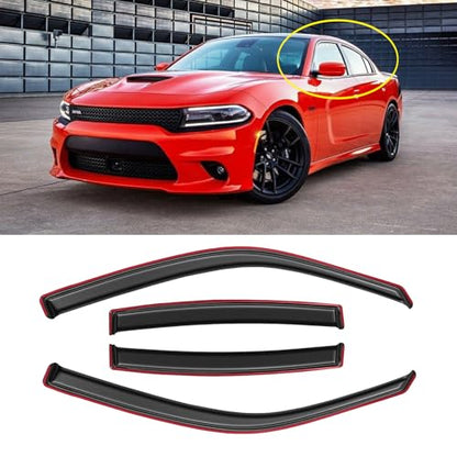 in-Channel Window Rain Guards for 2011-2023 Dodge Charger, Window Visor Guard Vent Wind Shade Deflector Rain Shield Protector Sun Visor 2012 2013 2014 2015 2016 2017 2018 2019 2020 2021, 4PCS - size: 11-23 Charger in-Channel