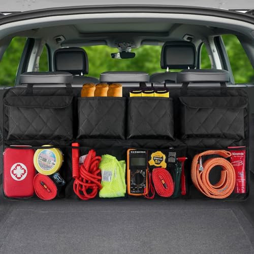 Car Trunk Hanging Organizer 3D Textured Ripple Design, Cotton-Padded Farewell to Collapse, Reinforced Stitching, Extra-Wide Pocket, Backseat Grocery Storage Bag with 8 Pockets for SUV,Truck,Van - color: Black-3D, size: XL-39.5x18in