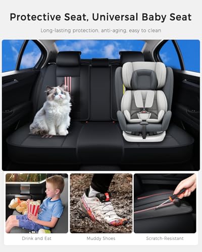 Huidasource Rear Car Seat Cover, Nappa Leather Rear Seat Cover with Ventilation Holes, Velcro Adjustable, Compatible with Seat Belts, Child Safety Seats, for Most Cars SUV Truck, Black＆ Pink - color: R# Black&Pink, size: Back Seat Cover