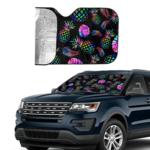 Pineapple Windshield Sun Shade Palm Leaf Tropical Foldable Car Front Sunshade for Most Sedans SUV Truck Auto Sun Blocker Visor Blocks UV Rays Keeps Your Vehicle Cool-55 x 29.9 Inch - color: Pineapple
