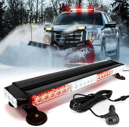 26'' 54 LED Emergency Strobe Rooftop Flashing Light Bar, Double Side Hazard Warning Beacon Safety w/Magnetic for Tow Vehicles Firefighter Cars Trucks Traffic Security,White&Red&White - color: White & Red Mix, size: 26''