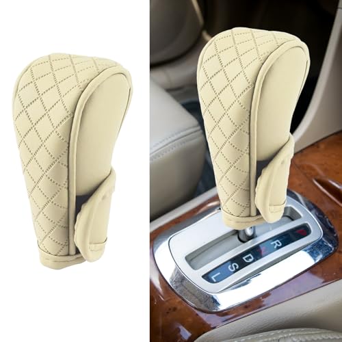Car Gear Shift Cover Diamond Lattice Design Manual & Automatic Shift Knob Cover Anti-Scratch PU Leather Shift Knob Universal Car Accessories for Cars,Trucks,SUVs(Beige) - color: Beige