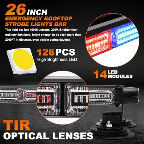 ASPL 26inch 126 LED Rooftop Emergency Strobe Lights Bar Double Side Flashing Safety Warning Traffic Advisor Light Bar Hazard Snow Plow Light for Work Trucks Vehicles Construction Tow Pickup(Red/Blue) - color: Red/Blue
