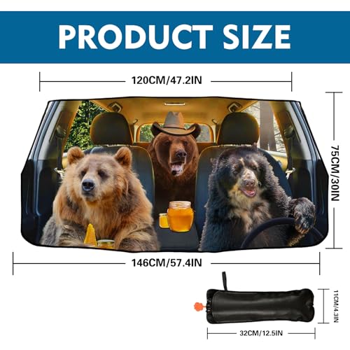 Funny Bear Car Windshield Sun Shade Umbrella Foldable Car Foldable Umbrella Sunshade for Front Window Block UV Rays Car Accessories Auto Windshield Sun Shades Cover - color: Funny Bear