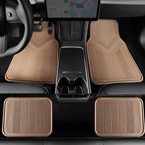 CAR PASS Universal Car Floor Mats & Cargo Liner Full Set, Waterproof Anti-Slip Rubber Trim to Fit Trunk Mats All Weather Protection Fit Car SUV Sedan Coupe Vehicle Automotive 5 Pieces, S-M Size Beige - color: Beige