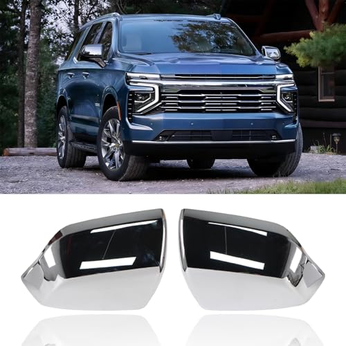 AUCERAMIC Chrome Side Mirror Cover Caps 2PCS Fit for 2021-2025 Chevy Tahoe Suburban, GMC Yukon/Yukon XL, Cadillac Escalade Stick-On Overlay