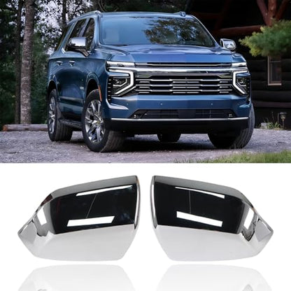 AUCERAMIC Chrome Side Mirror Cover Caps 2PCS Fit for 2021-2025 Chevy Tahoe Suburban, GMC Yukon/Yukon XL, Cadillac Escalade Stick-On Overlay