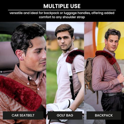 Andalus Genuine Sheepskin Car Seat Belt Cover Pad – Soft Fuzzy, Comfy Fluffy Seatbelt Covers, Shoulder Pad Neck Cushion Protector, Car Accessories for Woman, Man, Girl (Claret, 2-Pack) - color: Claret