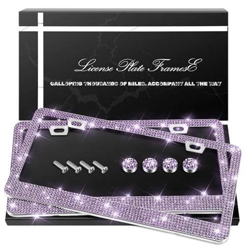 QUANQIUFEI 2 Pack Bling License Plate Frames, Sparkly Rhinestone Diamond Car License Plate Cover for Women, Stainless Steel Car Accessories with Glitter Crystal Caps (Tanzanite) - color: Tanzanite
