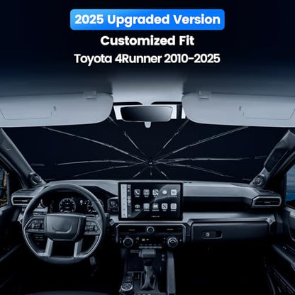 Windshield Sun Shade Umbrella for Toyota 4Runner 2010-2026,Heat Blocking Keep Car Cool,UV Protection Windshield Sunshade, Emergency Rain Shield&Dashboard Protector-Thickened ICY Silver - size: For Toyota 4Runner 2010-2025-ICY