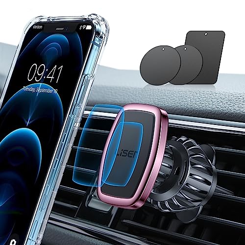 LISEN Magnetic Phone Holder for Car, [Easily Install] Car Phone Holder Mount [6 Strong Magnets] Cell Phone Holder for Car [Case Friendly] iPhone Car Holder Blue LV633 - color: Pink