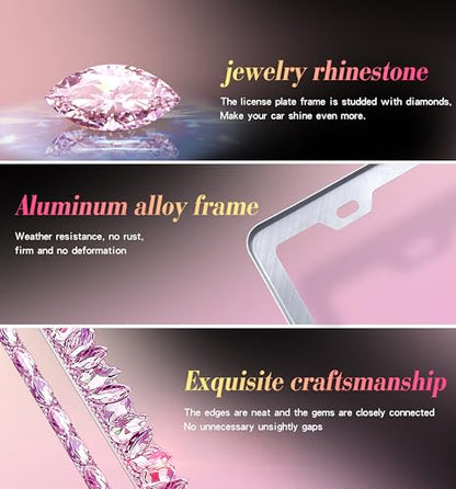 Bling License Plate Frame 1 Pack Rhinestone Bedazzled License Plate Over | Holder Sparkly Diamond Glitter Stainless Steel Frame（CPJ-03-Pink 1 Pack） - color: CPJ-03-Pink 1 pack