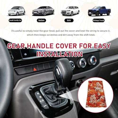 Car Shift Boot Cover, Stitch Ancient Japanese Antiquity Element Shift Knob Boot, Japanese Style Shifter Shift Knob Dust Cover, Universal Car Accessories (Wave Red) - color: Wave Red