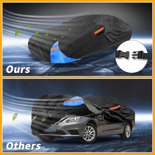 Waterproof All-Weather Universal Car Cover with Right Side Zipper, 190T Polyeste Black Blue Fits for Sedan 190" to 198" Length - size: Fit for Sedan Length 192" to 208"